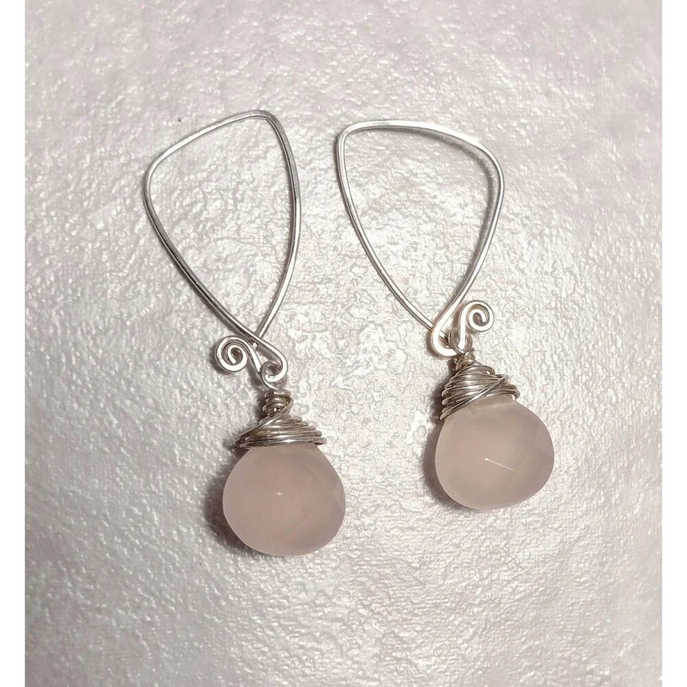 Sterling Silver Pink Facet Stone Dangle Earrings